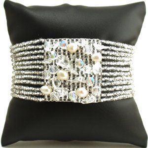 Czech Bead GEM CLUSTER Bracelet SILVER, CRYSTAL